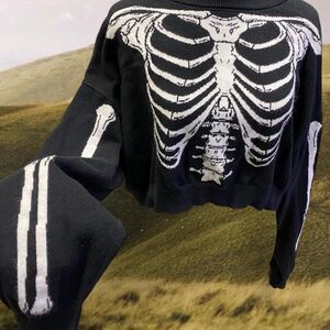 Whimsigoth Goth Grunge Skeleton Dolls Kill Trickz&Treatz Cropped Top Long Sleeve